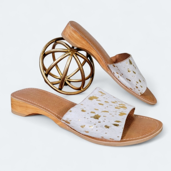 Beach By Matisse Havana Sandals Women's Size 10 White Gold Cow Fur Slides - Picture 1 of 15